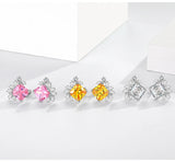 Square Zircon Gemstone Ear-studs, 925 Silver, 9x9mm, Party Anniversary Gift