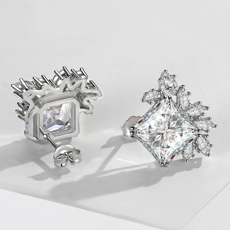 Square Zircon Gemstone Ear-studs, 925 Silver, 9x9mm, Party Anniversary Gift