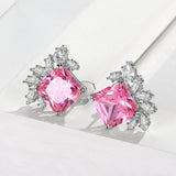 Square Zircon Gemstone Ear-studs, 925 Silver, 9x9mm, Party Anniversary Gift
