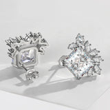 Square Zircon Gemstone Ear-studs, 925 Silver, 9x9mm, Party Anniversary Gift