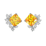 Square Zircon Gemstone Ear-studs, 925 Silver, 9x9mm, Party Anniversary Gift
