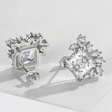 Square Zircon Gemstone Ear-studs, 925 Silver, 9x9mm, Party Anniversary Gift
