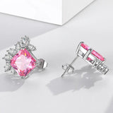 Square Zircon Gemstone Ear-studs, 925 Silver, 9x9mm, Party Anniversary Gift