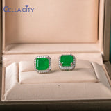 Vintage Stud Earrings Silver Fine Jewelry with Emerald Paraiba Gemstones