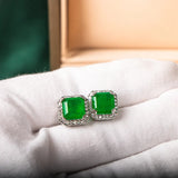 Vintage Stud Earrings Silver Fine Jewelry with Emerald Paraiba Gemstones