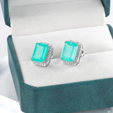 925 Silver Stub Earrings with Paraiba Emerald Gemstones