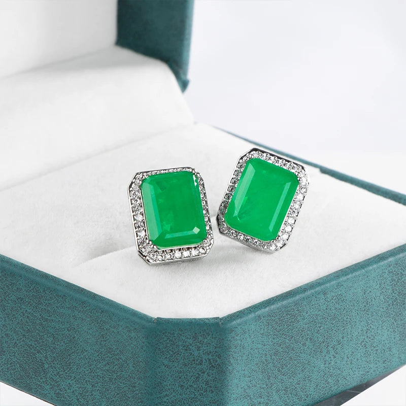 925 Silver Stub Earrings with Paraiba Emerald Gemstones