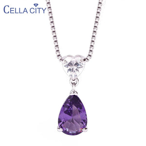 Cellacity Amethyst Gemstone Pendant Necklace Zircon Hearty Shape
