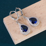 925 Sterling Silver Earrings with Sapphire Gemstone for Charm Lady