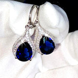 925 Sterling Silver Earrings with Sapphire Gemstone for Charm Lady