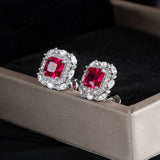 Classic 925 Silver Drop Earrings with Ruby Gemstones & Zircon