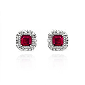 Classic 925 Silver Drop Earrings with Ruby Gemstones & Zircon