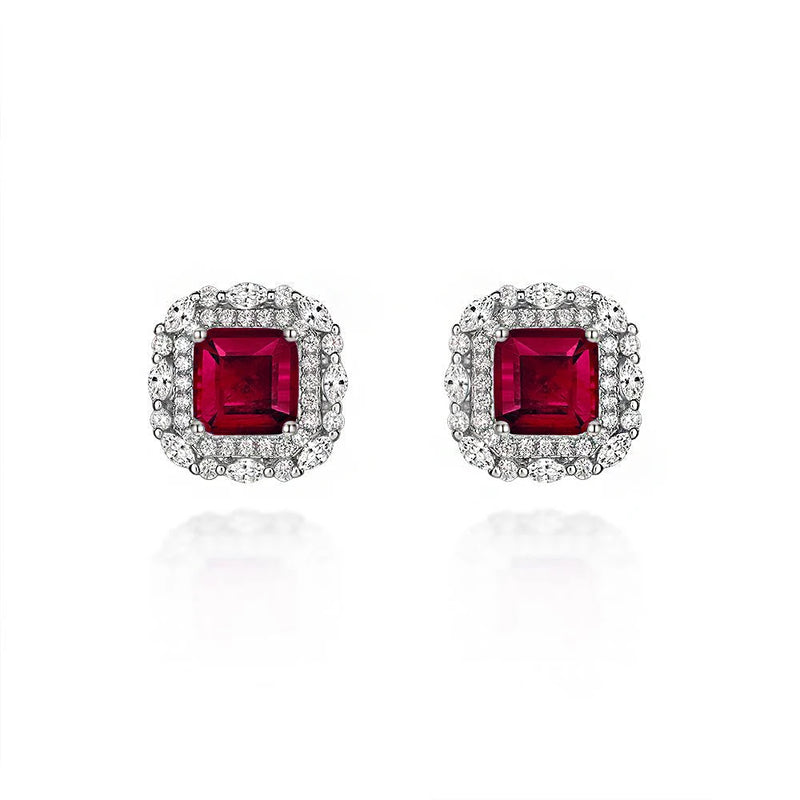 Classic 925 Silver Drop Earrings with Ruby Gemstones & Zircon
