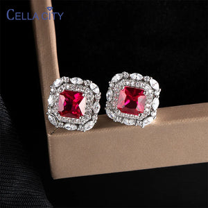 Classic 925 Silver Drop Earrings with Ruby Gemstones & Zircon