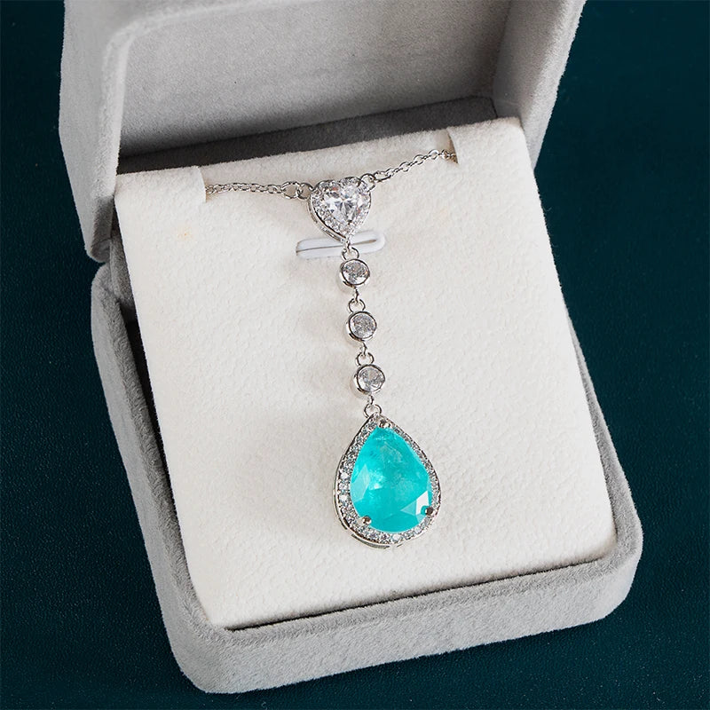 925 Silver Necklace Water Drop Paraiba Gemstone Jewelry