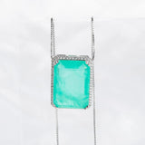 925 Silver Pendant Necklace with Emerald Paraiba Gemstones