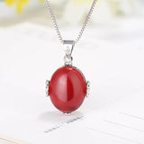 Cellacity Silver 925 Necklace Green Red Agate Pendant Charms Female Gift