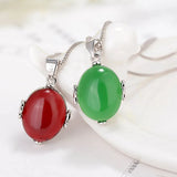 Cellacity Silver 925 Necklace Green Red Agate Pendant Charms Female Gift