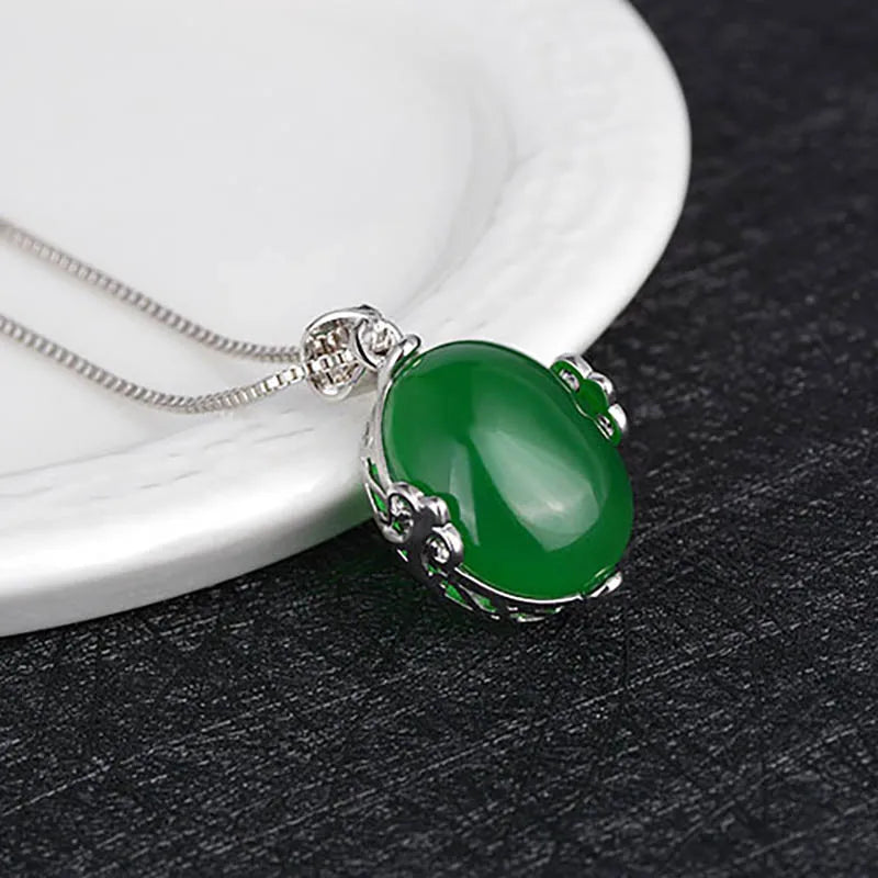 Cellacity Silver 925 Necklace Green Red Agate Pendant Charms Female Gift