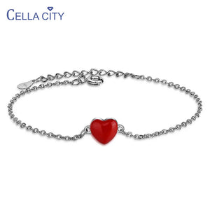 Cellacity Red Heart Bracelet 925 Silver Dating Gift for Women