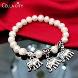Ethnic Silver 925 Pearl Bracelet Elephant Thai Natural