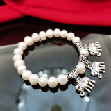 Ethnic Silver 925 Pearl Bracelet Elephant Thai Natural