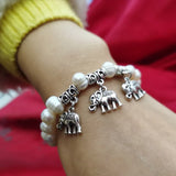 Ethnic Silver 925 Pearl Bracelet Elephant Thai Natural