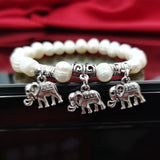 Ethnic Silver 925 Pearl Bracelet Elephant Thai Natural