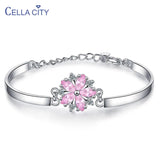 Cellacity Flower Bracelet Silver 925 Pink Crystal AAAAA Zircon Fresh Style Party