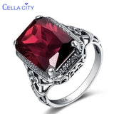 Cellacity Geometry Ruby Ring Silver 925 Rectangle Gemstones Women Anniversary Pa