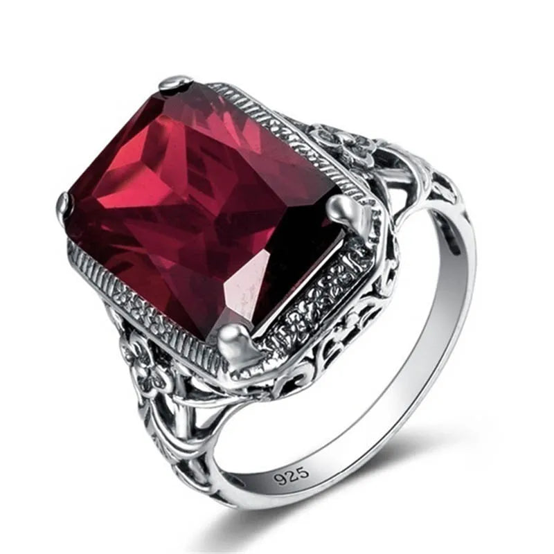Cellacity Geometry Ruby Ring Silver 925 Rectangle Gemstones Women Anniversary Pa