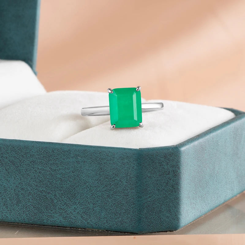 Emerald Gemstone Ring Women 925 Sterling Silver Party Gift