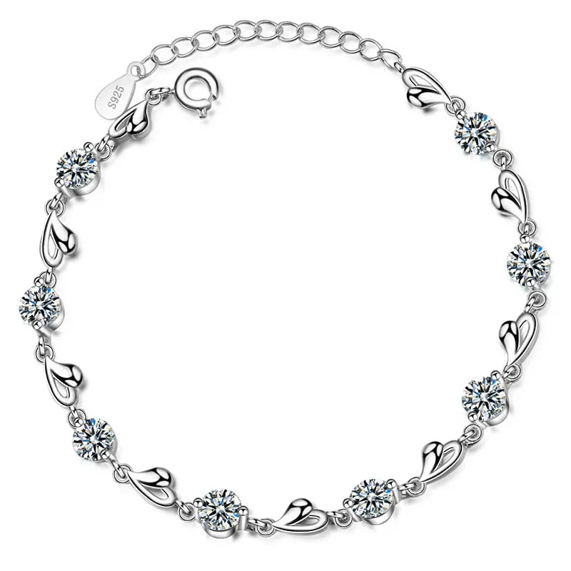 Heart Silver 925 Bracelet Round Gemstones Fine Jewelry Wedding