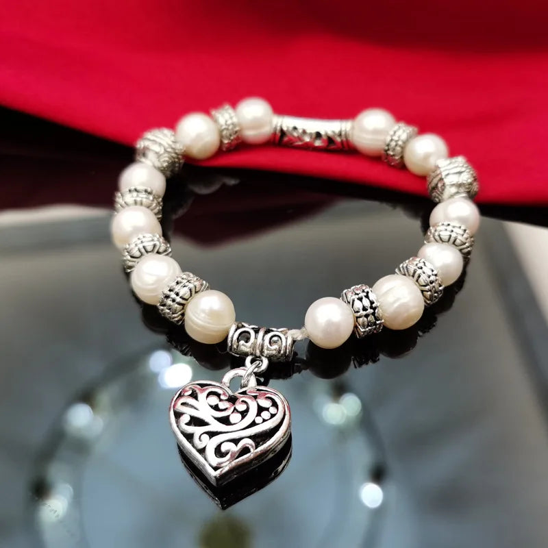 Cellacity Hollow heart Bracelet Silver 925 Jewelry Natural Freshwater Pearl
