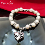 Cellacity Hollow heart Bracelet Silver 925 Jewelry Natural Freshwater Pearl