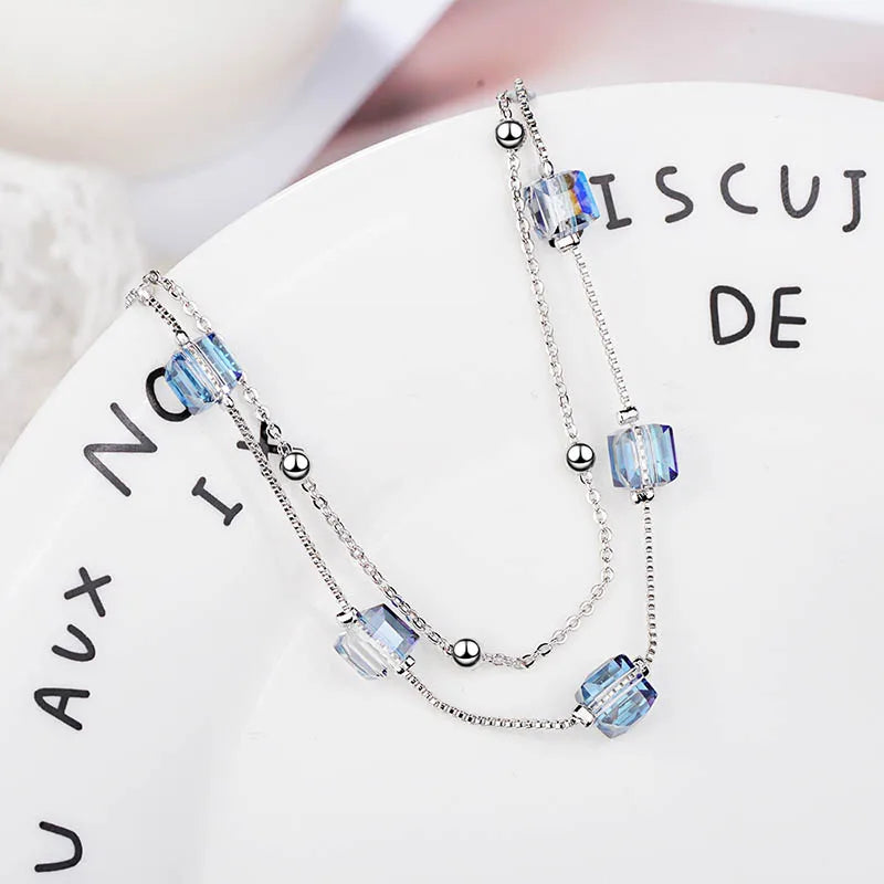 Cellacity Double Layer Women Bracelet 925 Silver Crystal Gemstones