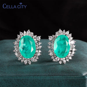 Cellacity Paraiba Emerald Stuby Earring Oval 925 Sterling Silver Engagement Gift