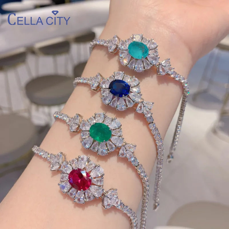 Cellacity 925 Silver Bracelet, Gemstones Flower Shape, Wedding Party Jewelry