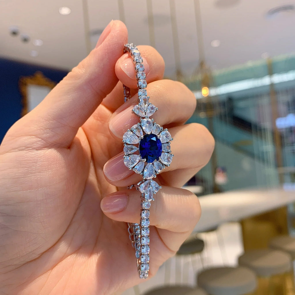Cellacity 925 Silver Bracelet, Gemstones Flower Shape, Wedding Party Jewelry