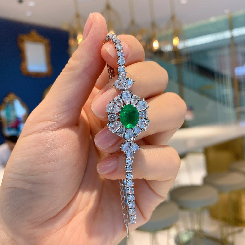 Cellacity 925 Silver Bracelet, Gemstones Flower Shape, Wedding Party Jewelry