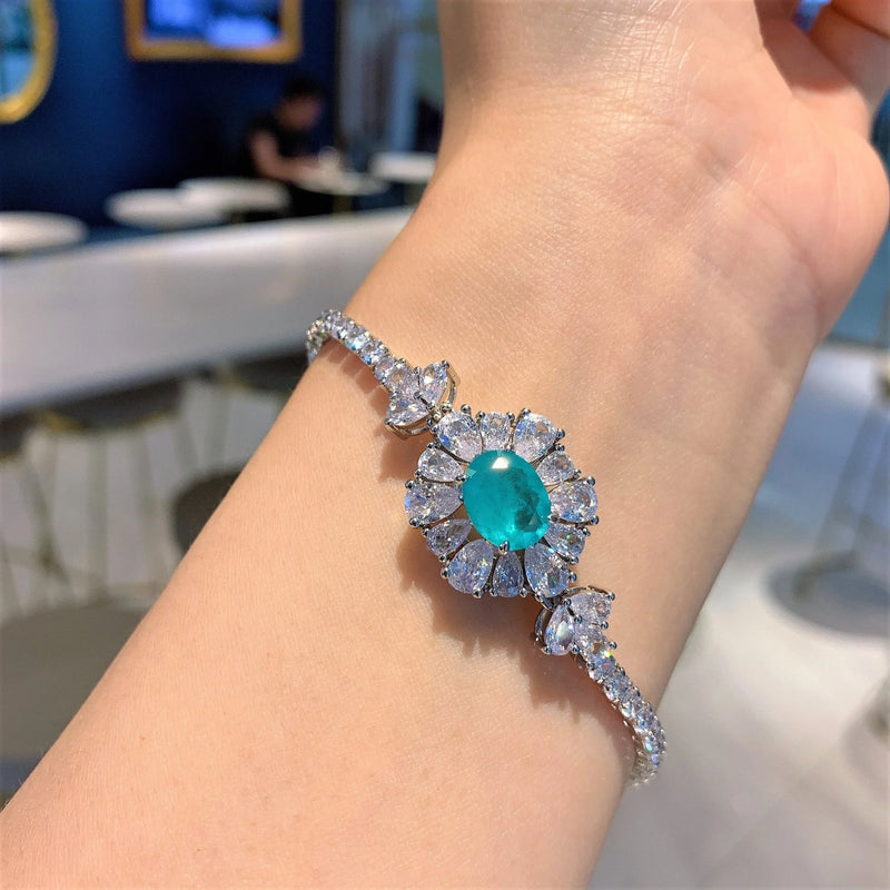 Cellacity 925 Silver Bracelet, Gemstones Flower Shape, Wedding Party Jewelry