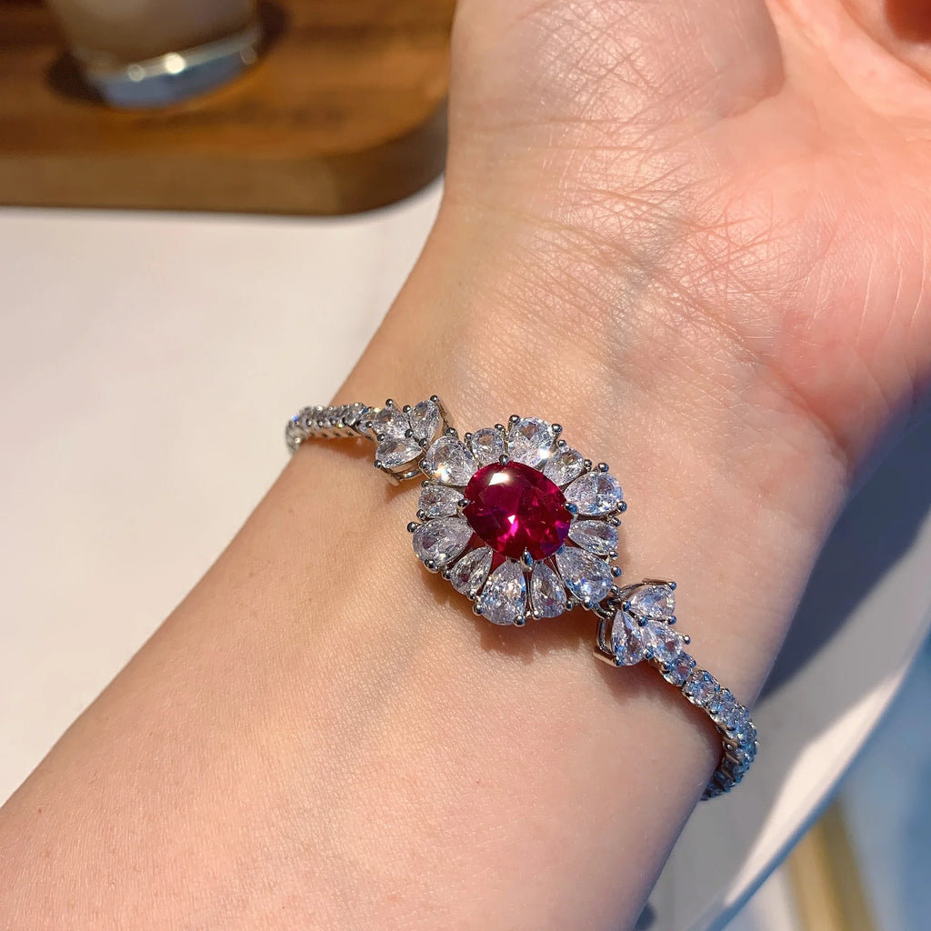 Cellacity 925 Silver Bracelet, Gemstones Flower Shape, Wedding Party Jewelry