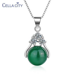 Green Red Agate Pendant Silver 925 Necklace for Women