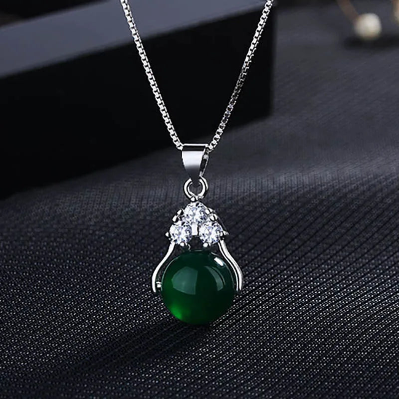 Green Red Agate Pendant Silver 925 Necklace for Women