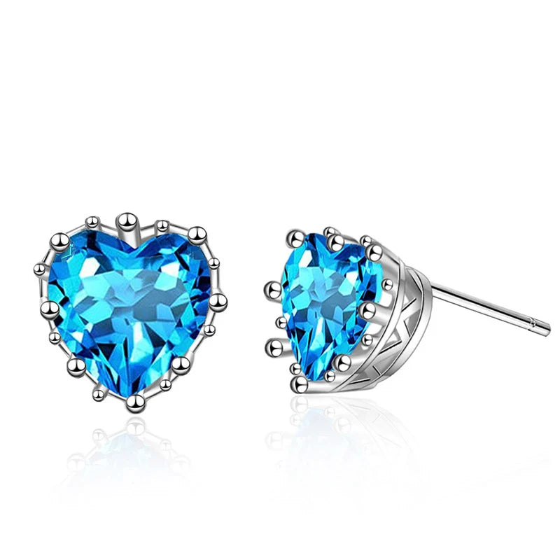 Cellacity Silver 925 Aquamarine Heart Ear Studs Women Earrings