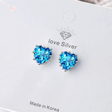 Cellacity Silver 925 Aquamarine Heart Ear Studs Women Earrings