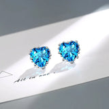 Cellacity Silver 925 Aquamarine Heart Ear Studs Women Earrings