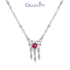 Cellacity Silver 925 Necklace for Women Heart Pendant Ruby Clavicle Chain