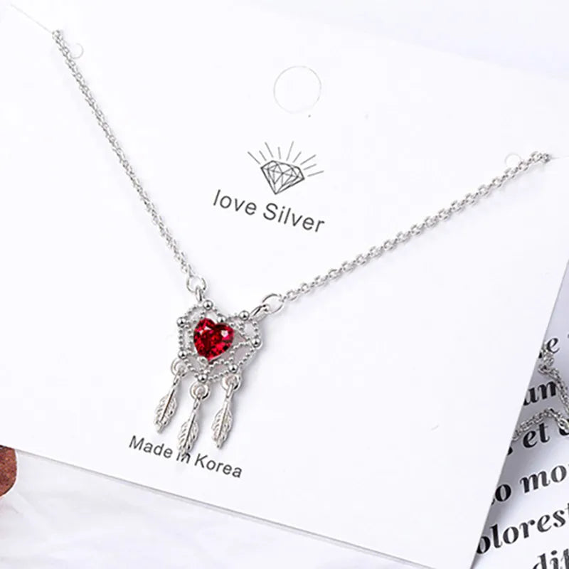 Cellacity Silver 925 Necklace for Women Heart Pendant Ruby Clavicle Chain