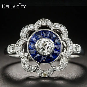 Cellacity Silver 925 Flower Ring Sapphire Zircon Size6-10
